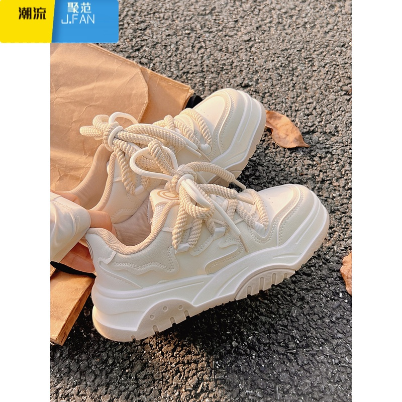 聚范小白鞋女2023新款秋季奶fufu老爹鞋运动休闲厚底帆布鞋子百搭