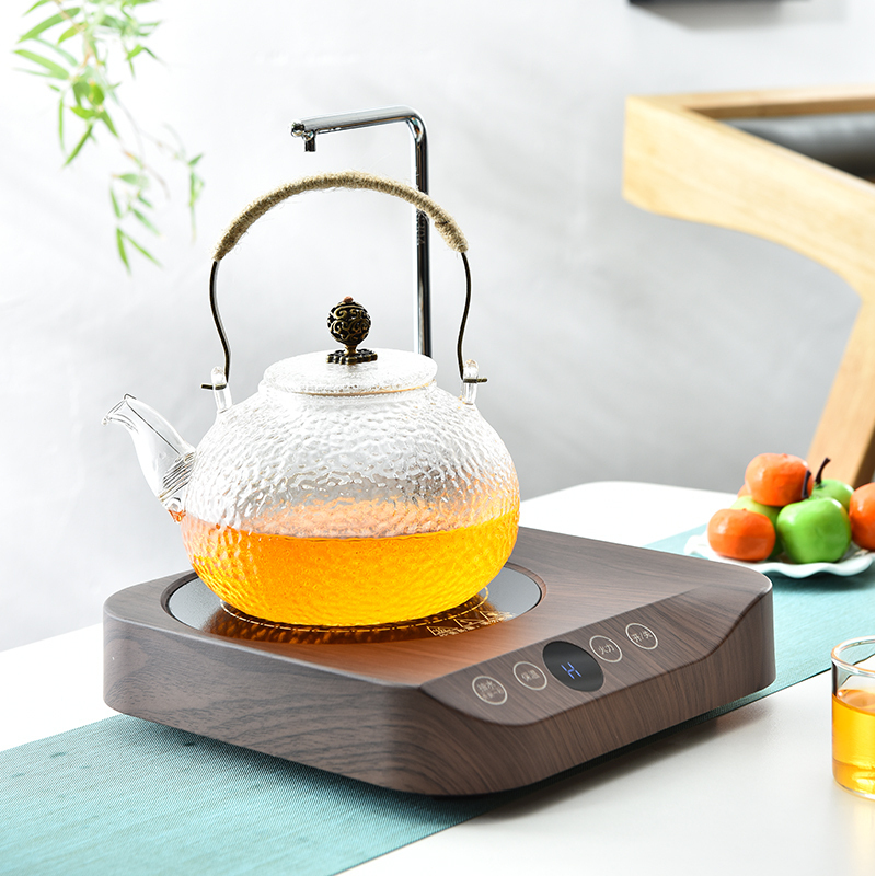 电陶炉茶炉煮茶器全自动上水烧水器不挑壶泡茶保温一体加水茶台功夫茶冲茶电茶炉(木纹色单炉+B款玻璃壶套餐)