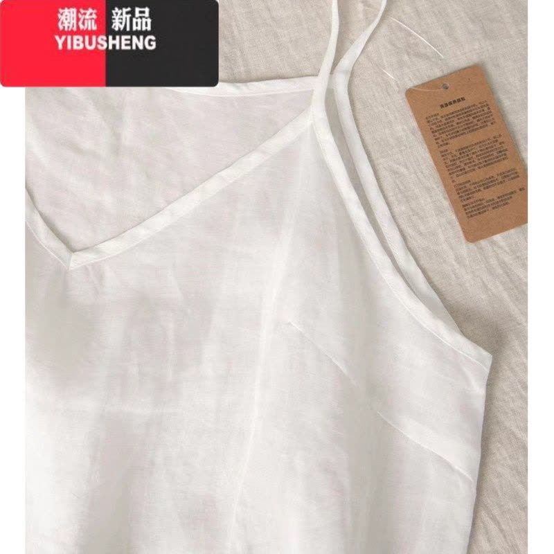 YIBUSHENG白色苎麻吊带背心裙女季宽松轻薄中长款内搭打底棉麻无袖连衣裙图片