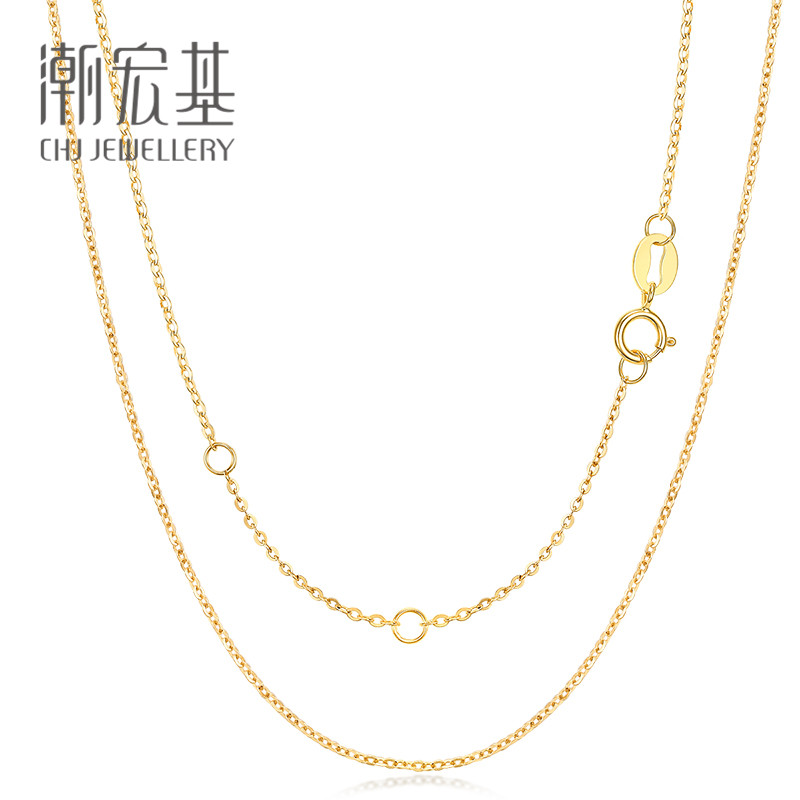 潮宏基 百搭18k金o字链项链玫瑰金红白黄多环扣调节配链锁骨链女 fq