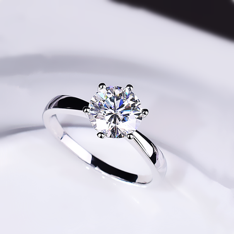 送证书假一赔十1克拉仿真钻戒镀白金925戒指女求婚戒情侣戒六爪钻戒