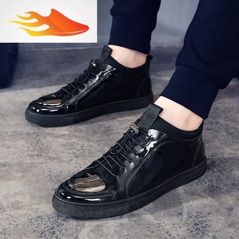 basket春季加绒鞋子男潮鞋百搭韩版红男鞋皮鞋休闲鞋男士冬天漆皮棉鞋