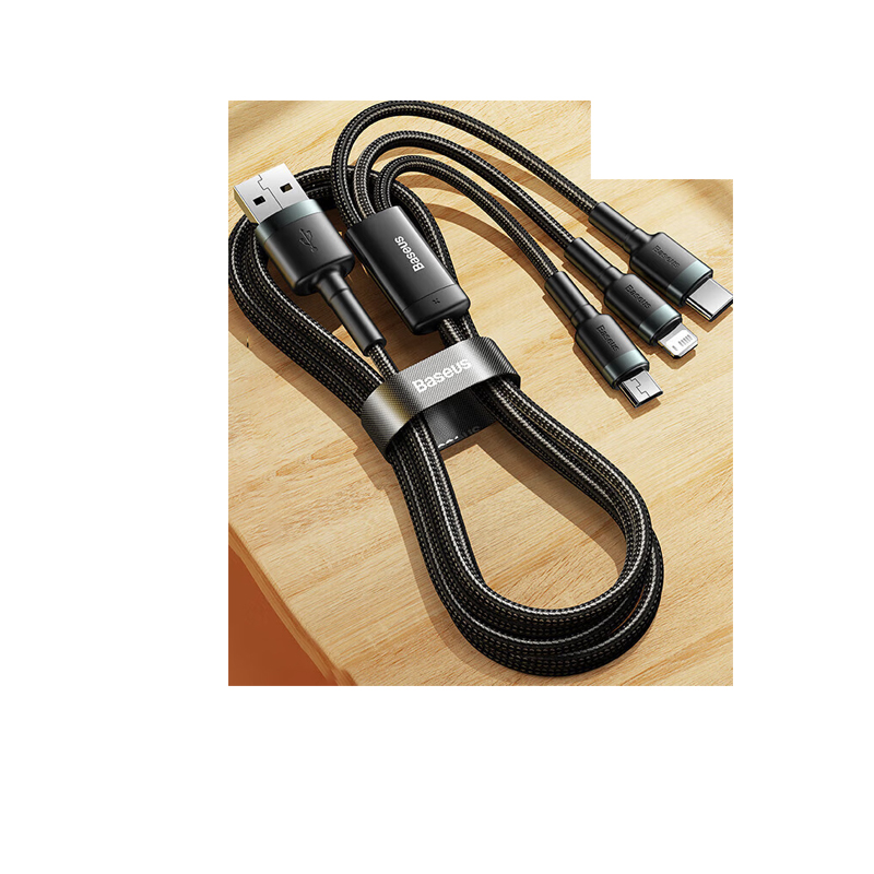 倍思数据线三合一充电线苹果Type-c安卓手机一拖三线 适用iPhone15/14/13小米华为荣耀车载电源线1.2米