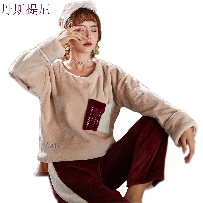 秋冬季珊瑚绒睡衣女加厚法兰绒套装韩版甜美可爱可外穿宽松家居服