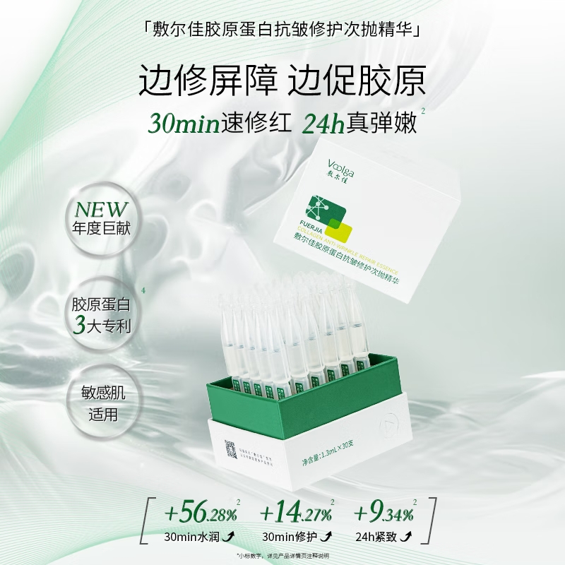 敷尔佳 胶原蛋白抗皱修护次抛精华 1.3mL*30支/盒高清大图