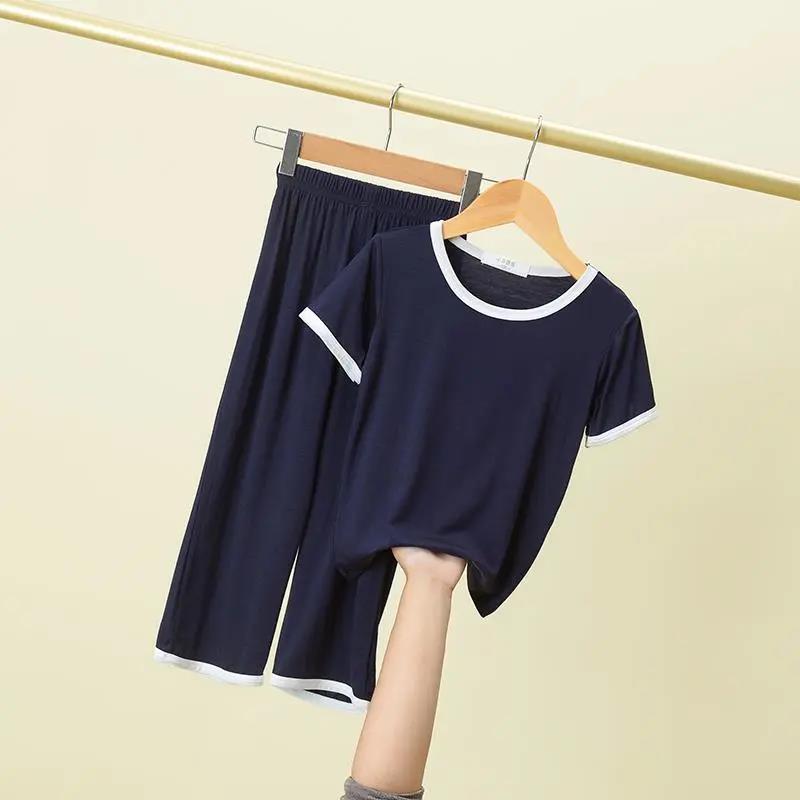 儿童莫代尔薄款睡衣男女童宝宝男孩长短袖夏季家居服套装莎丞