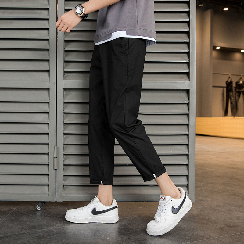 裤子男士休闲裤男韩版潮流春季修身直筒夏季九分裤冰丝薄款运动裤