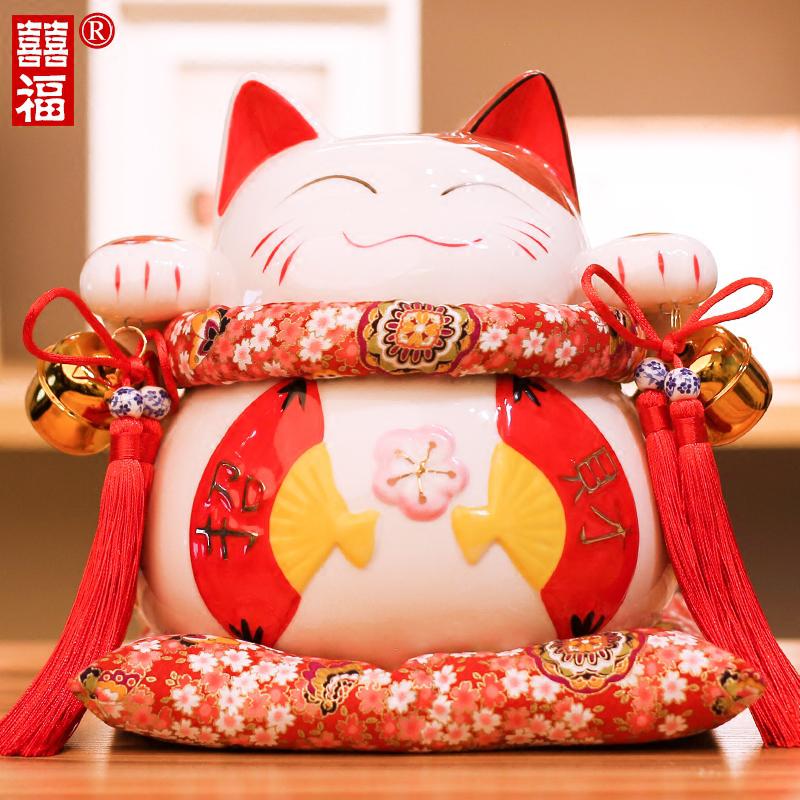 猫摆件店铺收银台家居客厅开业礼品大小号陶瓷储蓄存钱罐 三维工匠 8寸-大花季-大花布垫猫高清大图