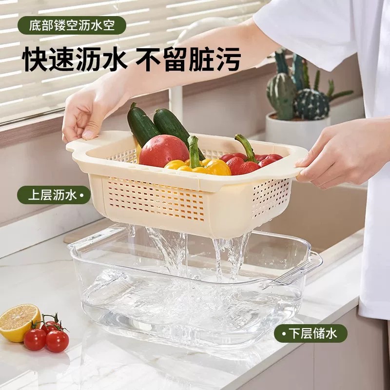 苏宁双层洗菜盆沥水篮家用客厅果盘水果篮子厨房用品淘菜盆子2112高清大图