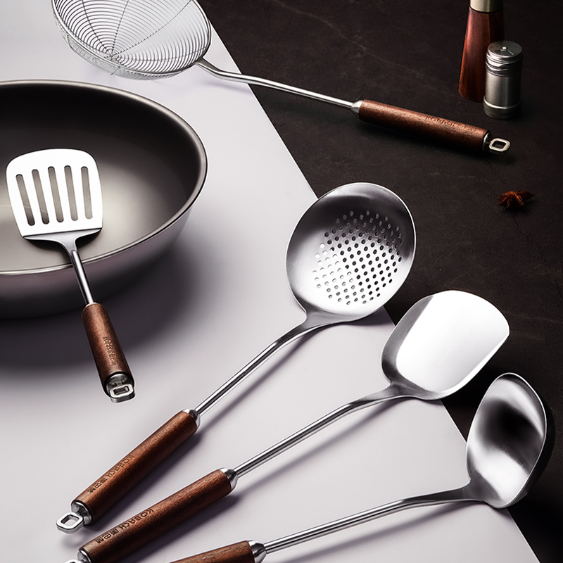 康巴赫锅铲316L不锈钢胡桃木铲子家用厨具炒菜勺套装全套铲勺漏勺高清大图