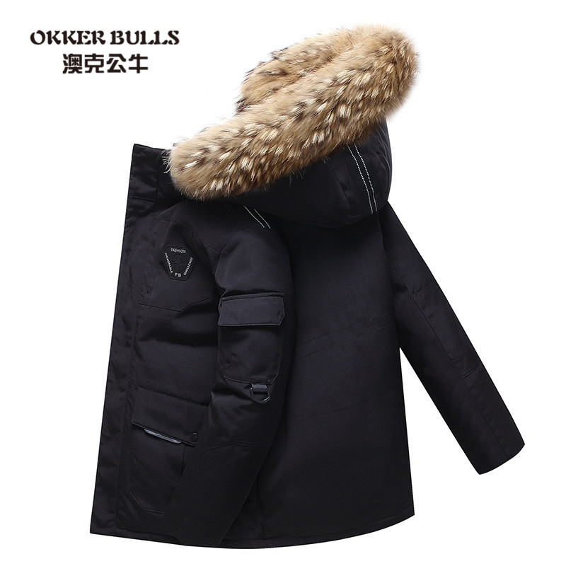 澳克公牛(OKKER BULLS)韩国跑男同款羽绒服男女款加厚韩版潮流工装修身保暖大毛领外套