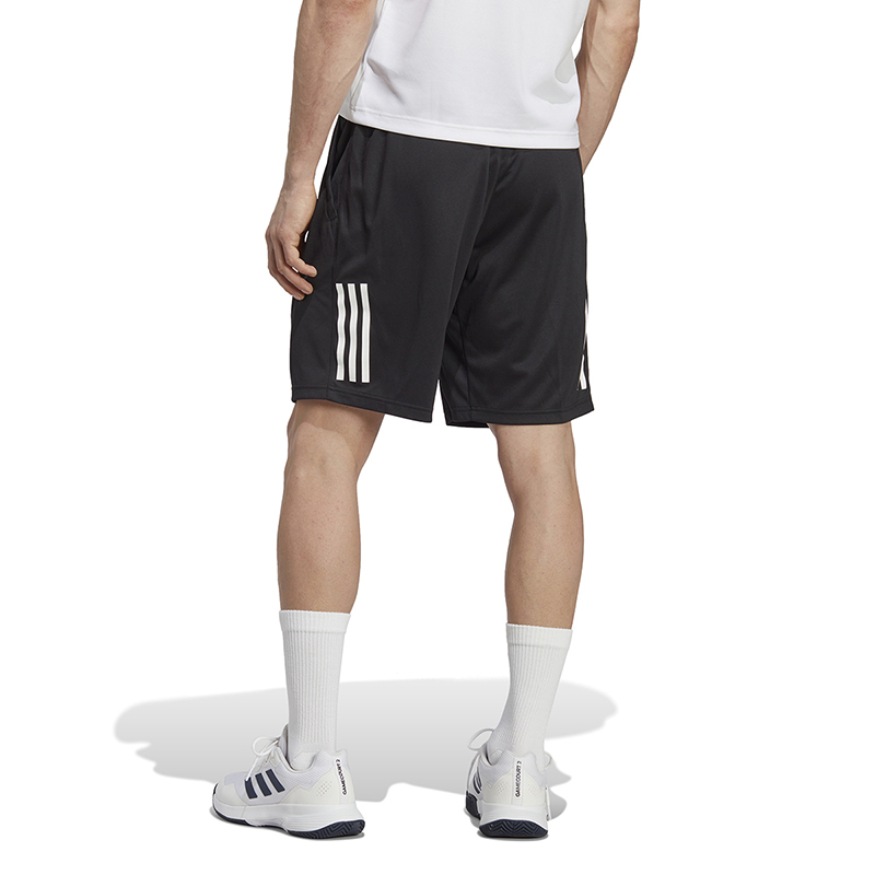 adidas阿迪达斯三条纹logo装饰松紧腰直筒短裤男款黑色hr8726