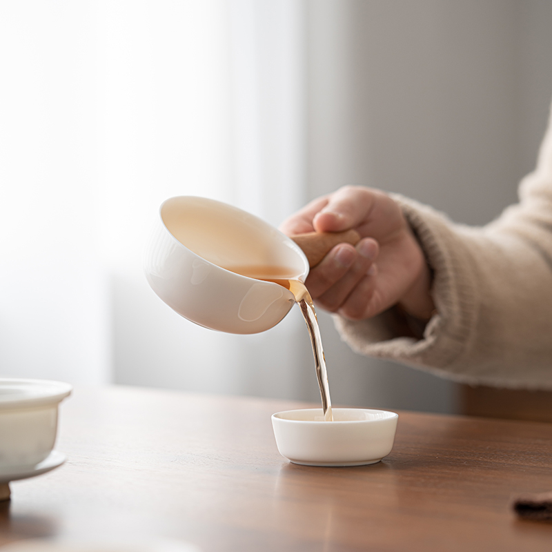 苏氏陶瓷(SUSHI CERAMICS)羊脂玉瓷木柄侧把壶快客杯便捷茶具旅行包