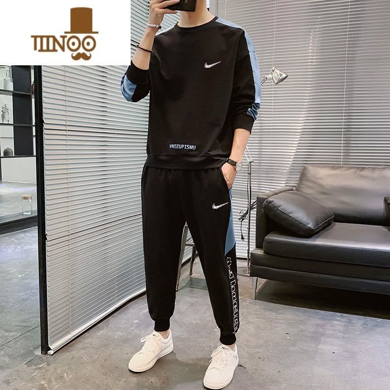 YANXU长袖t恤男士新款潮牌搭配帅气套男装休闲运动卫衣套装图片