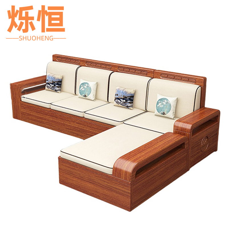 烁恒实木沙发四人张高清大图