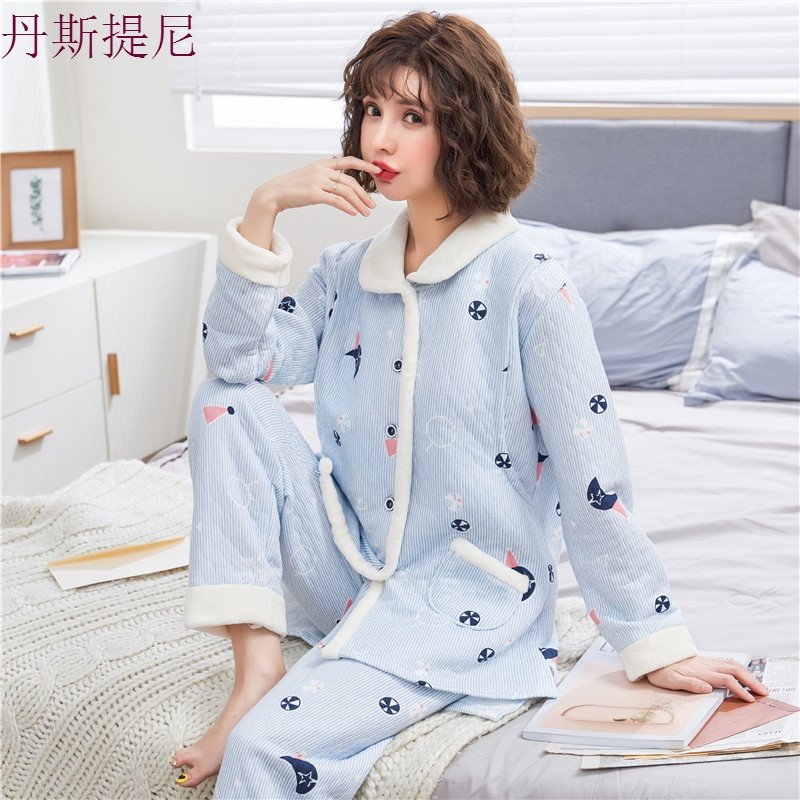 秋冬季加厚月子服保暖夹棉空气层纯棉孕妇睡衣套装产后哺乳喂奶衣