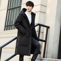 战地吉圃连帽羽绒服男2018秋冬新品长款加厚羽绒上衣男青年韩版时尚修身帅气白鸭绒外套