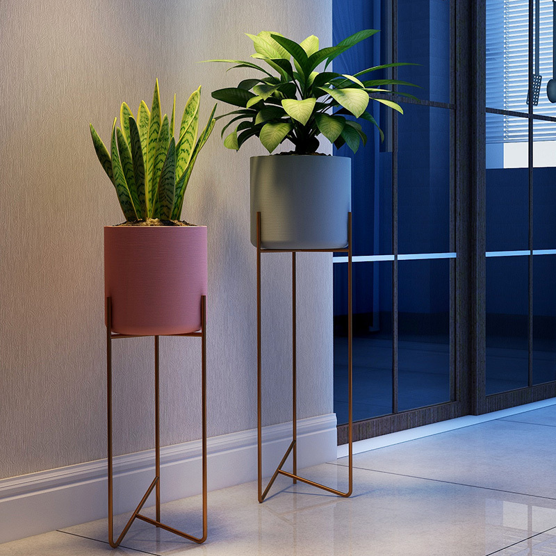 北欧花架闪电客落地式简约现代轻奢室内客厅绿萝植物铁艺阳台花盆