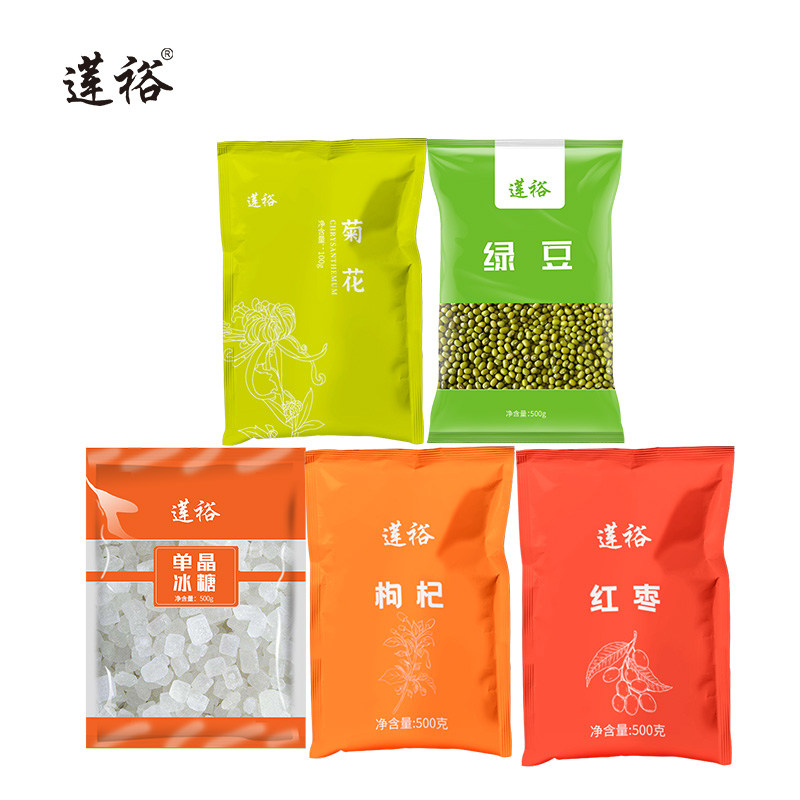 莲裕菊花茶绿豆冰糖枸杞红枣杂粮套装 2100克套高清大图