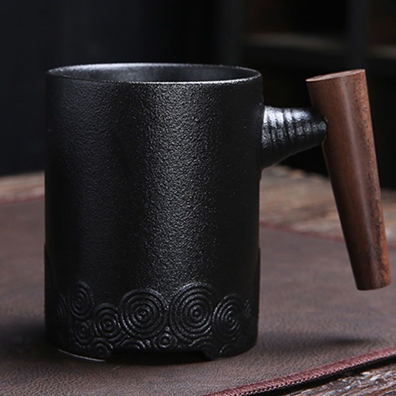 陶瓷泡茶杯带盖办公室茶水分离茶杯个人专用过滤礼物杯子刻字定制 黑