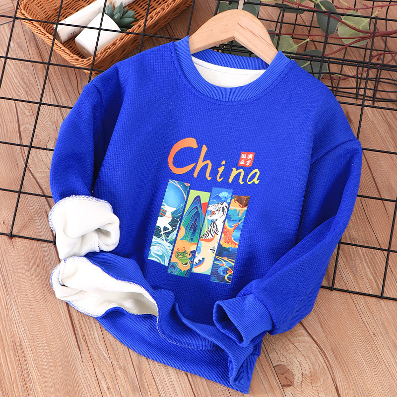 kids mam&dad秋冬儿童加绒圆领套头卫衣运动款新年中大童男童女童