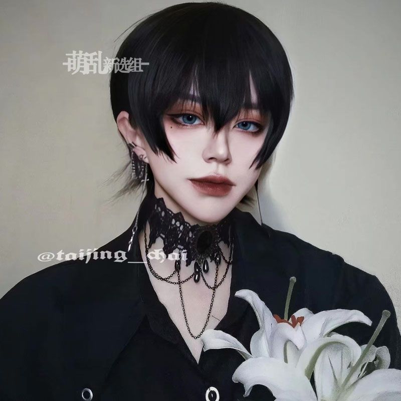 日系假发男女黑短发loiita基佬cos短碎发正太学生发型全头套