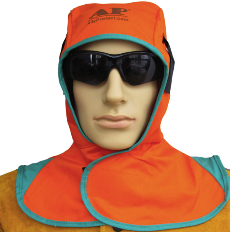 ap 友盟ap-6671橙红色阻燃布全护式焊接帽 防焊渣飞溅焊工帽子