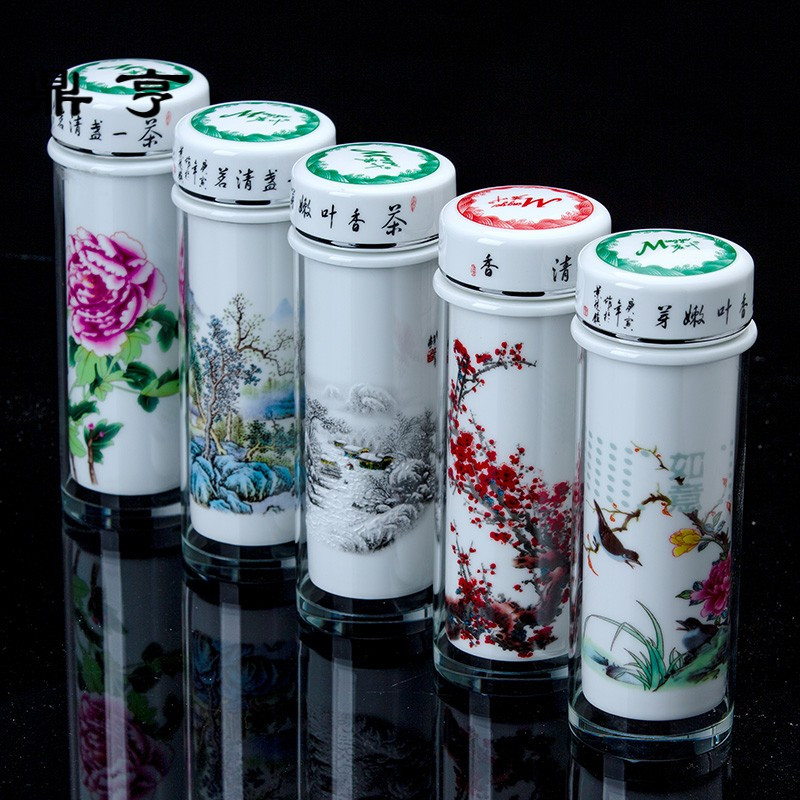 鼎亨陶瓷保温杯青花瓷商务办公礼品茶杯子水晶陶瓷内胆养生水杯