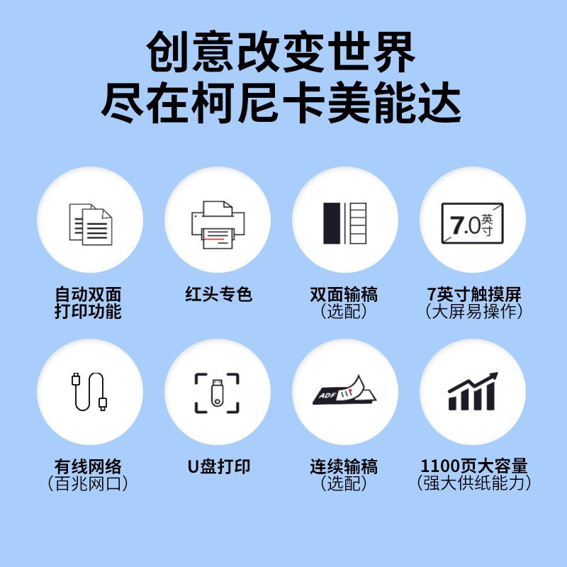 柯尼卡美能达(KONICA MINOLTA) c226 a3打印机彩色数码复合机一体机自动双面 7英寸触屏+网络/双面打印(送无线手机打印服务器) (盖板配置-双层纸盒/双面打印/