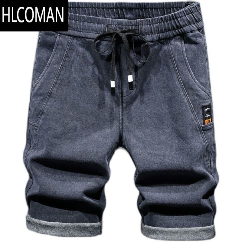 HLCOMAN2023年夏季薄款潮流牛仔短裤男拼接休闲百搭宽松直筒五分中裤子男图片