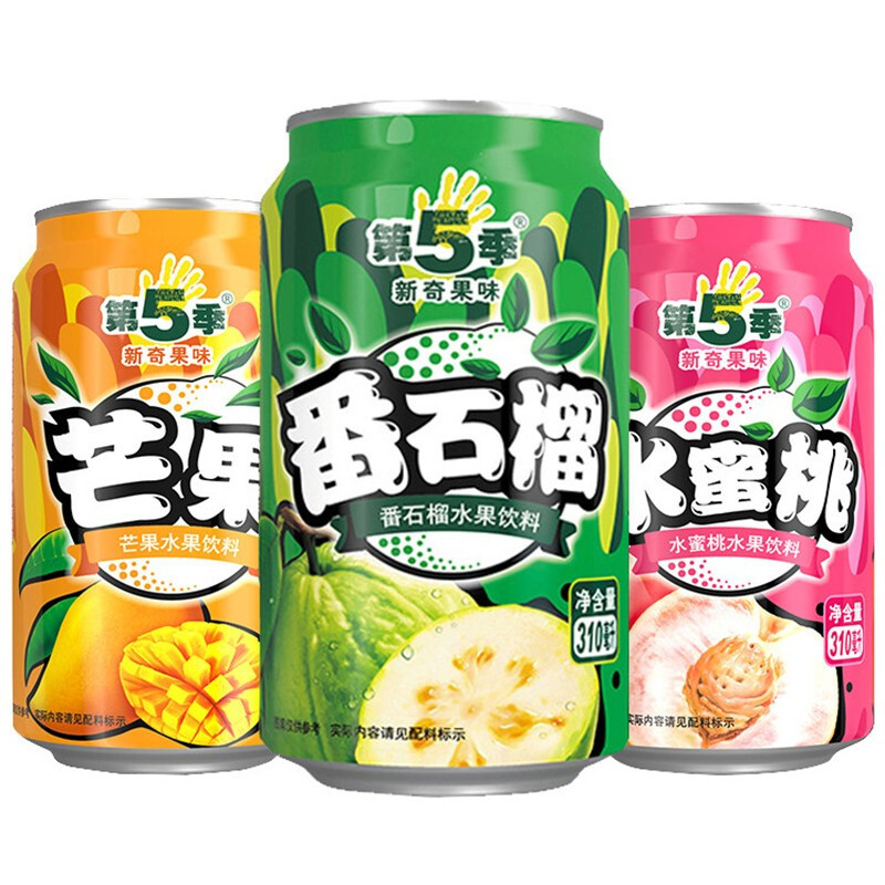 健力宝第5季果汁饮料310ml24罐12罐6罐装番石榴味水蜜桃味芒果味罐装