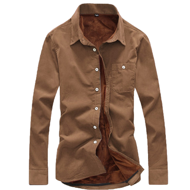 baluoshang2019青年男装冬季灯芯绒加棉男士保暖衬衣加绒衬衫加厚长袖