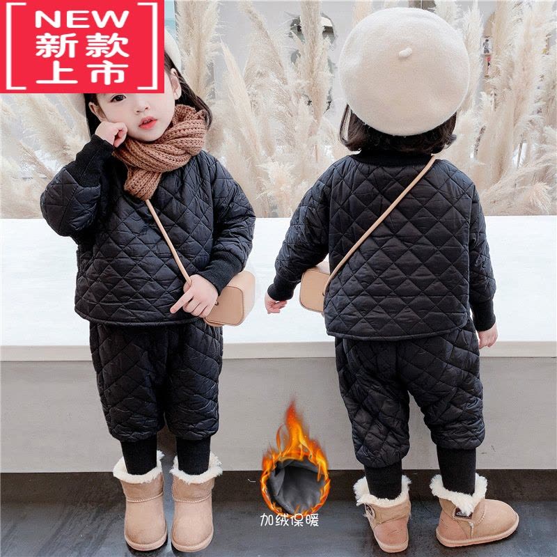 可莉允女宝宝冬装棉衣棉裤套装1-3岁5婴儿洋气加绒加厚儿童绗棉两件套潮棉服图片