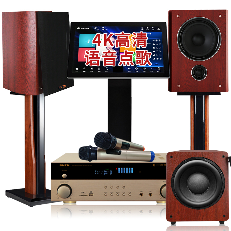 奔腾(BNTN)蓝牙功放2.1套装家庭影院KTV音响家用客厅电视音箱K歌卡拉OK组合音箱 2TB智能语音台式点歌机套装