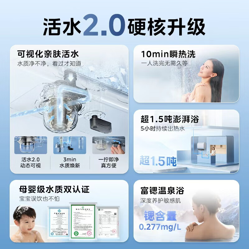 美的(Midea)电热水器家用洗澡瞬热增容大水量免换镁棒扁桶双胆超薄活水2.0健康水质60L活水顶配UD10Ultra高清大图