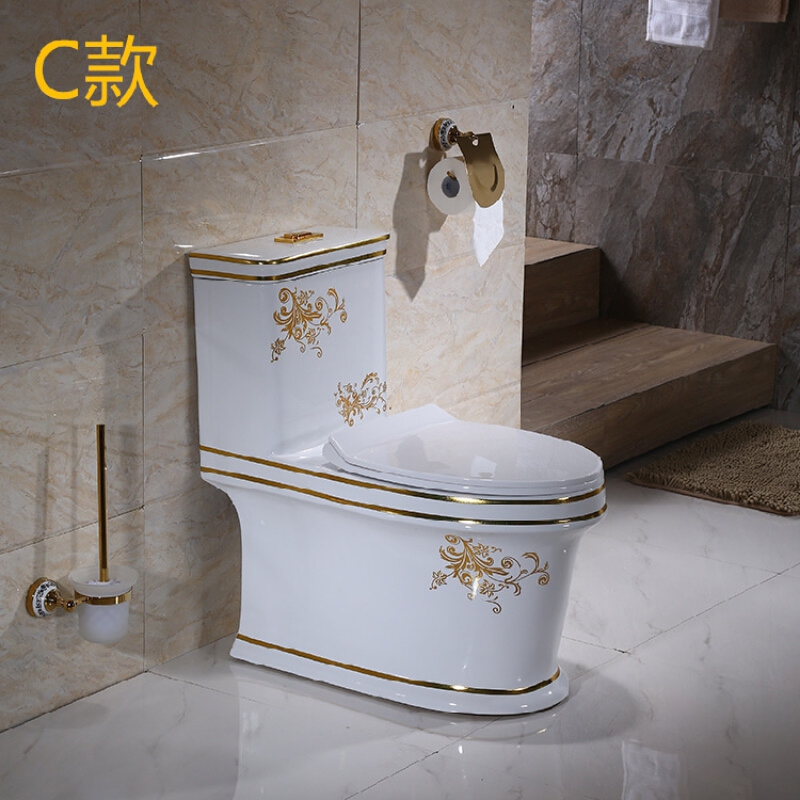 马桶虹吸式马桶坐厕欧式家用彩金彩色坐便器口径管道卫浴冲水水箱家用座便器波迷娜BOMINA高清大图