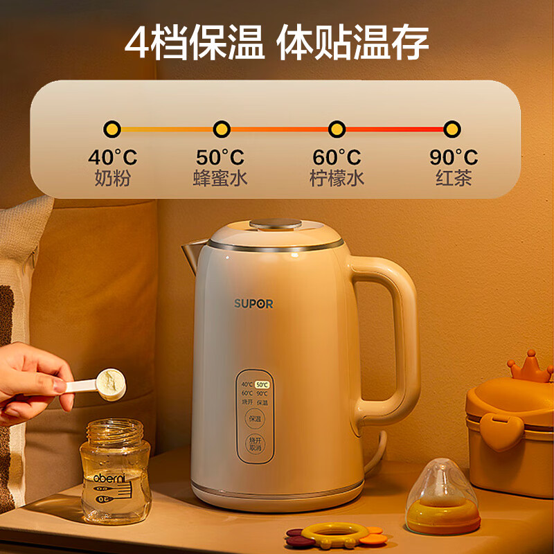 苏泊尔(SUPOR)1.5L侧显温度烧水壶 316L不锈钢 触控操作 5段调温保温恒温电热水壶电水壶 1.5L SW-1高清大图