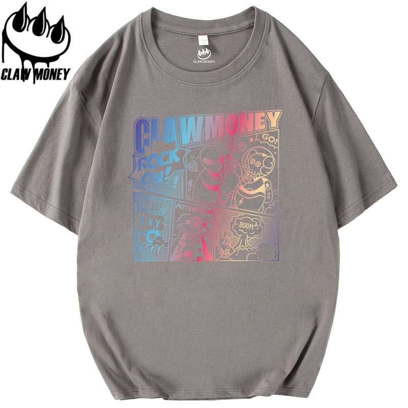 clawmoney短袖t恤男士夏季纯棉印花学生半袖大码宽松百搭08