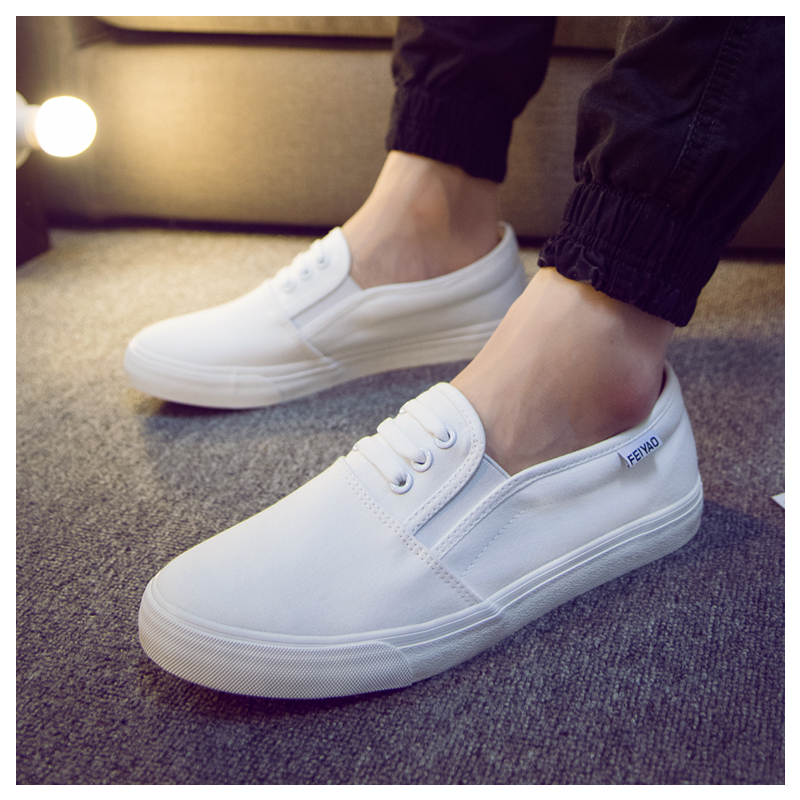 北京布鞋男士青年一脚蹬休闲鞋懒人潮流透气黑色工作上班帆布鞋帆布鞋