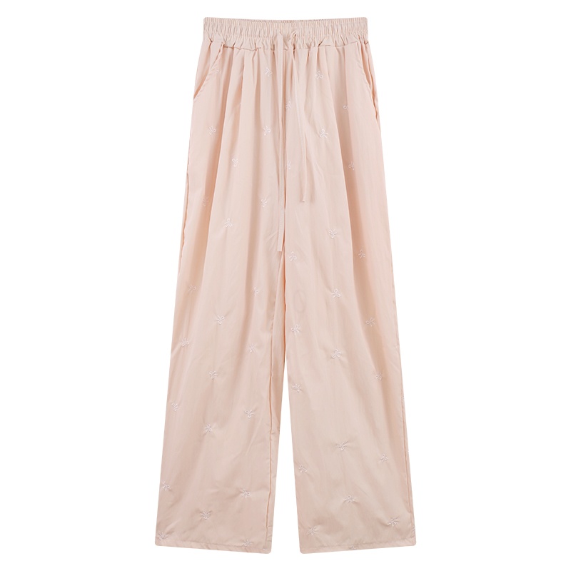 YIBUSHENG蝴蝶结刺绣粉色休闲裤子女季薄款慵懒松弛感山本裤直筒阔腿长裤高清大图