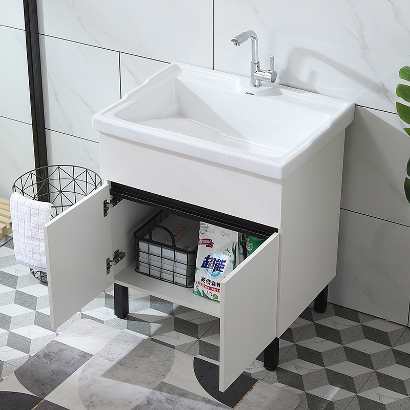 ai实木洗衣柜阳台柜洗衣池洗衣槽一体柜洗衣台盆柜组合带搓板洗手盆