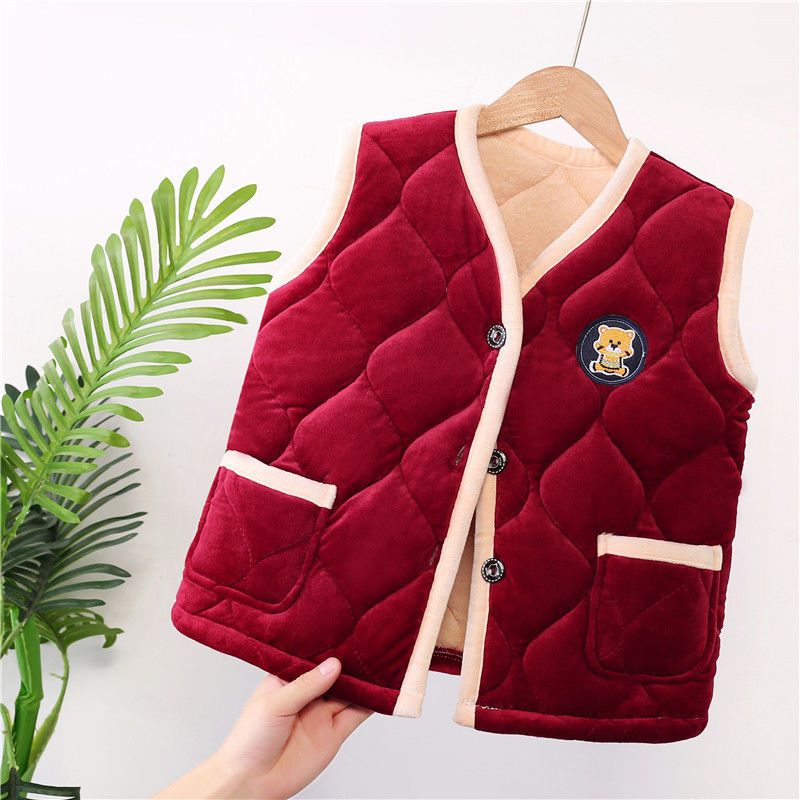三层儿童马甲秋冬加厚绒夹棉男孩坎肩女童法兰绒小宝宝背心婴幼儿
