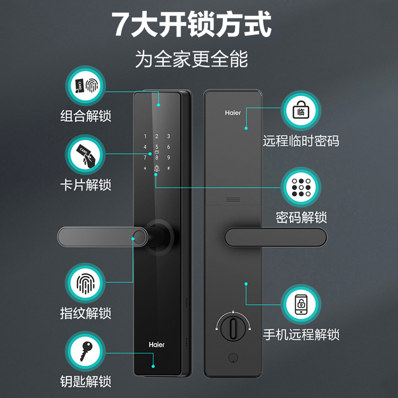 海尔智能门锁E19proV1指纹秒开锁铃一体 远程解锁智能告警 APP智控7大开锁方式执手锁高清大图