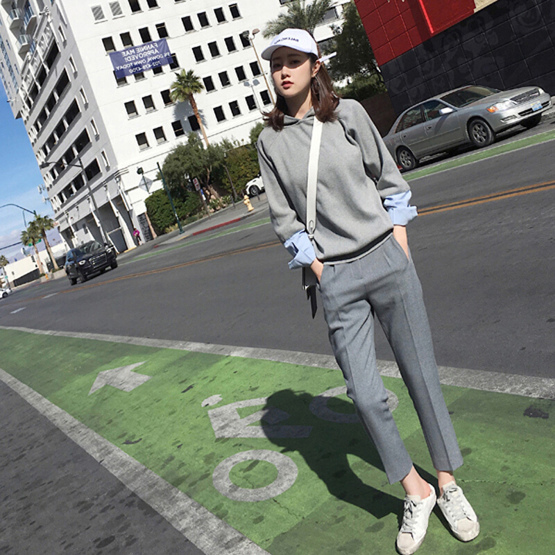 西装裤女2018春秋哈伦裤宽松显瘦直筒九分小脚裤学生休闲裤子