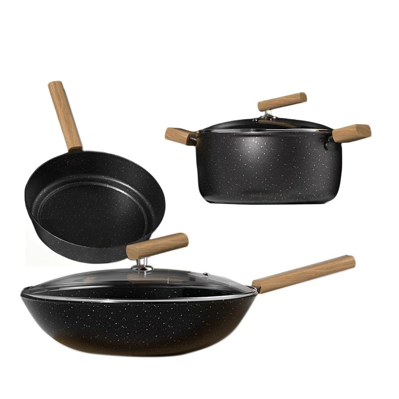 荣事达(Royalstar) RSD039-FJ 炫彩女神锅具三件套 炒锅+汤锅+煎锅 (单位: 套)黑色