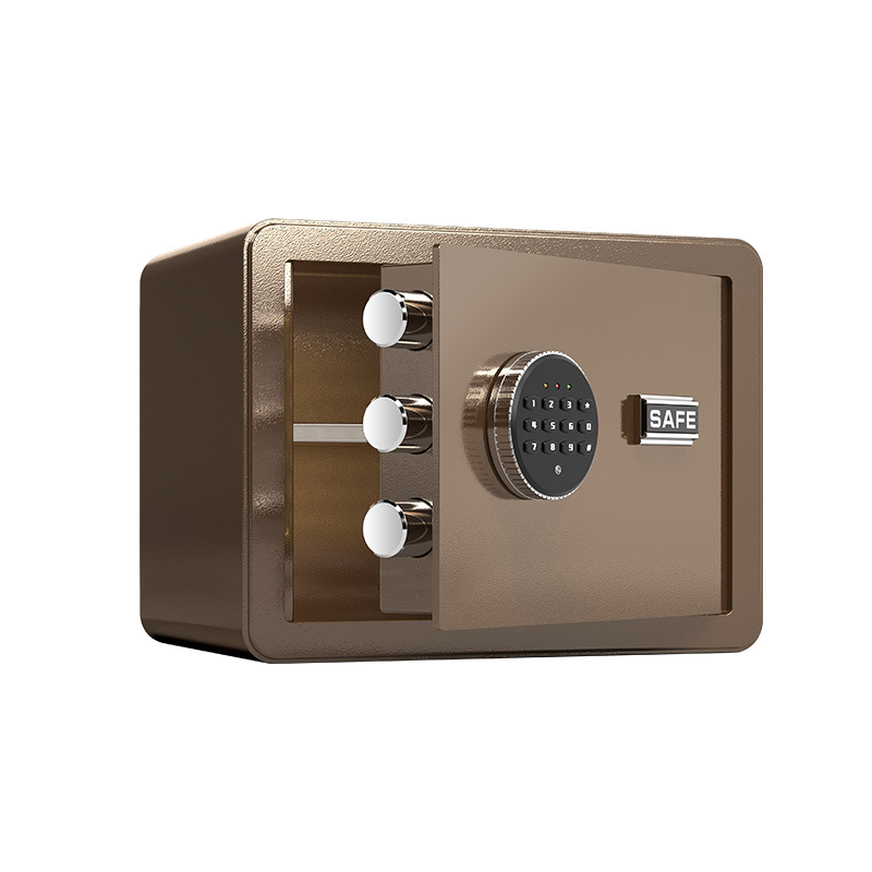 臻远 ZY40618095 小型保险柜密码保险箱全钢防盗保管箱 30cm咖色电子密码款高清大图