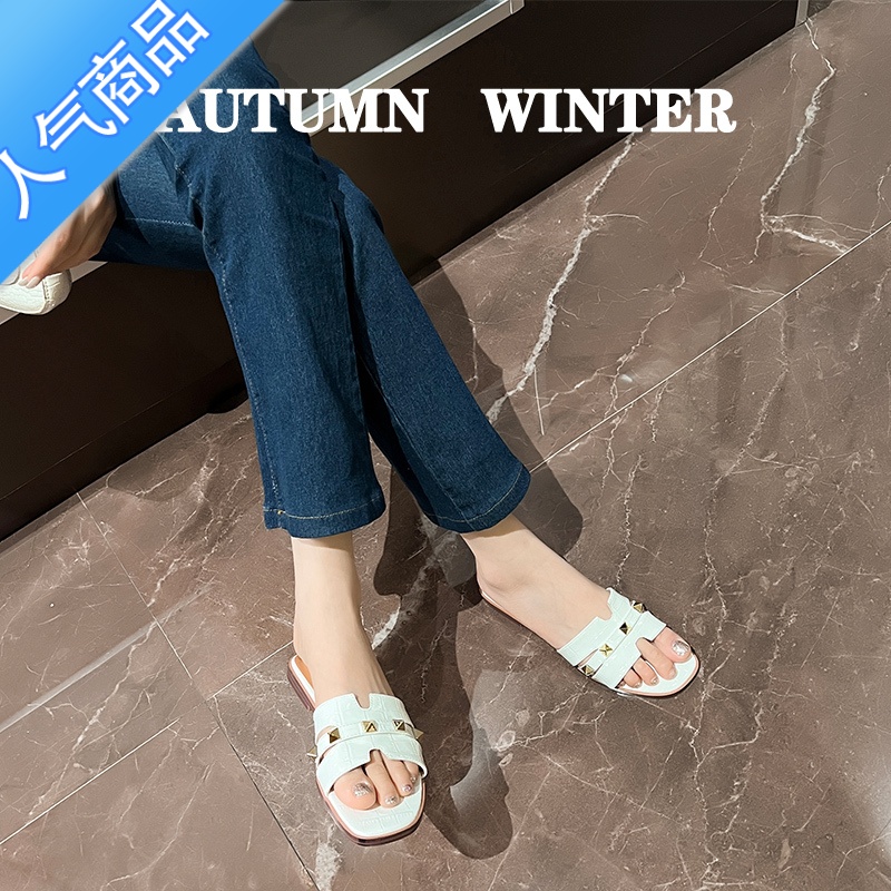 SUNTEK法式凉鞋拖女夏外穿精致2023年新款夏季女生平底外出时尚H一字拖高清大图