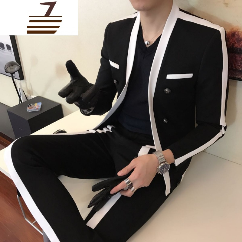 newlake潮衣奢店西装两件套潮男夜店男模红时尚潮流修身韩版西服套装