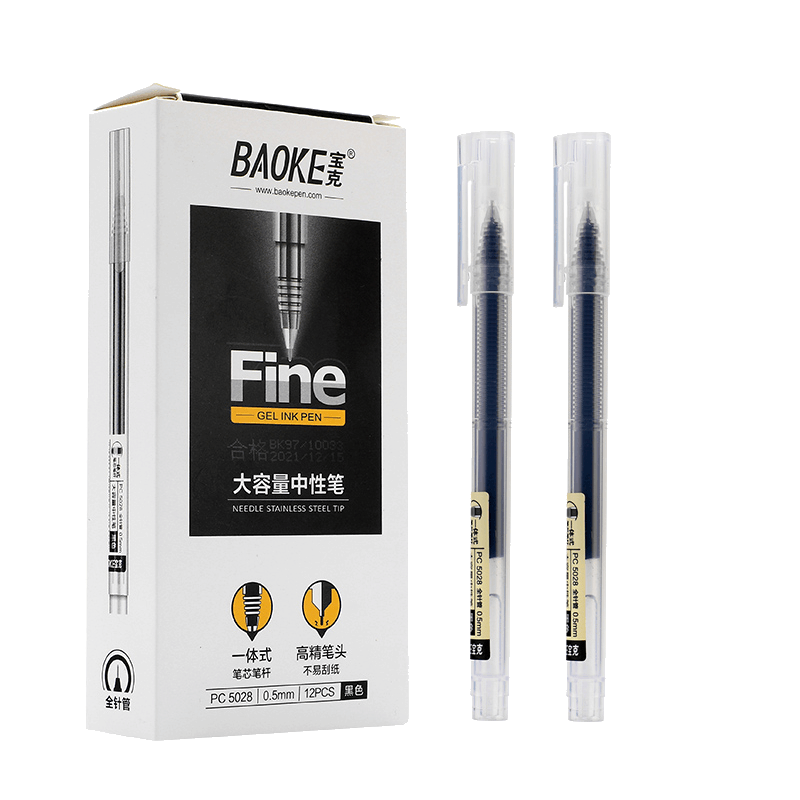 宝克(BAOKE)PC5028 0.5mm全针管大容量中性笔/学生作业水笔/商务办公签字笔 12支/盒 1盒图片