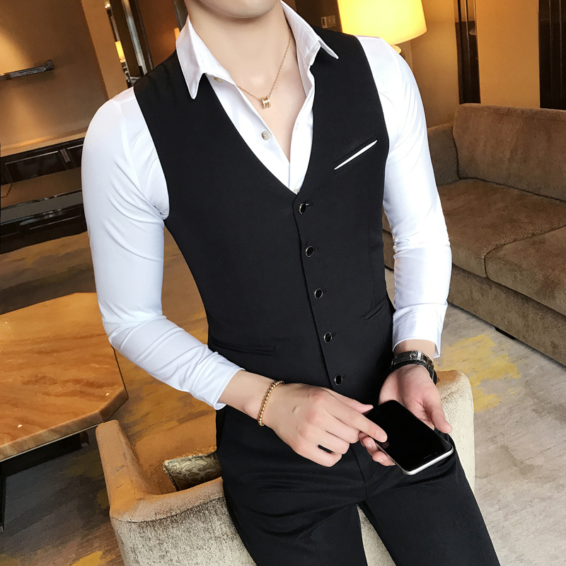 夜店型师潮男修身工作服青年商务休闲气质款男士马甲夜店工作服